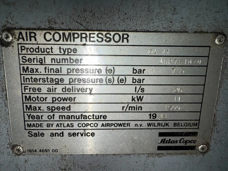 Atlas-Copco GA 11 Elektrische Schroefcompressor 1560 L / min 7.5 Bar - Zračni kompresor: slika 2 Atlas-Copco GA 11 Elektrische Schroefcompressor 1560 L / min 7.5 Bar - Zračni kompresor: slika 2