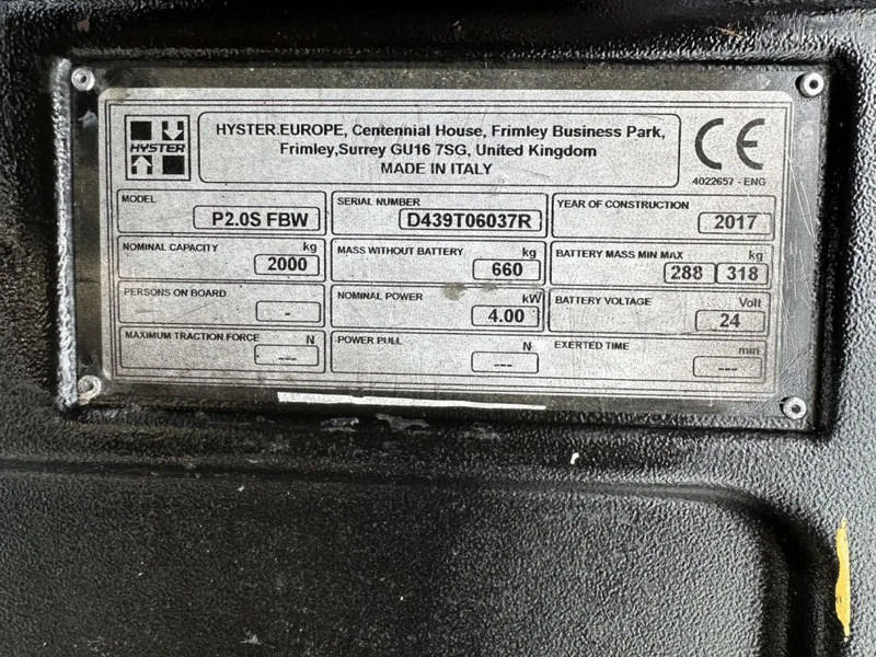 Hyster P2.0S FBW 2 ton Pallettruck Meerijder Elektra Palletwagen - Paletni viličar: slika 5 Hyster P2.0S FBW 2 ton Pallettruck Meerijder Elektra Palletwagen - Paletni viličar: slika 5