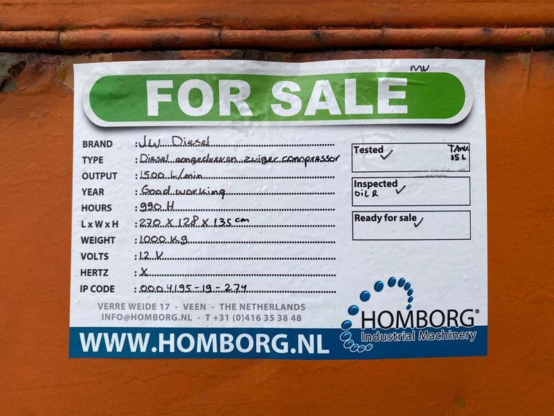 Zračni kompresor JW Zuigercompressor JW Diesel Compressor 1500 L / min 15 Bar: slika 8 Zračni kompresor JW Zuigercompressor JW Diesel Compressor 1500 L / min 15 Bar: slika 8