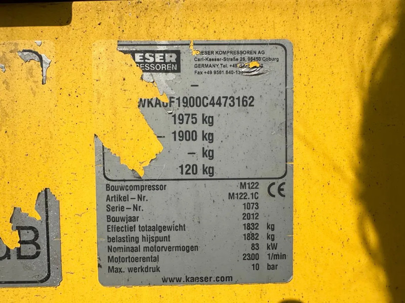 Zračni kompresor Kaeser M122 Deutz 11.1 m3 / min 10 Bar 83 kW Mobiele Diesel Compressor: slika 8