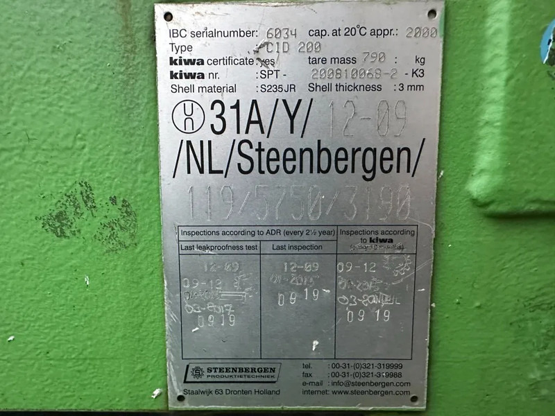 Kiwa IBC Steenbergen 2000 liter Dieseltank met handpomp Milieutank - Rezervoar za skladiščenje: slika 4 Kiwa IBC Steenbergen 2000 liter Dieseltank met handpomp Milieutank - Rezervoar za skladiščenje: slika 4