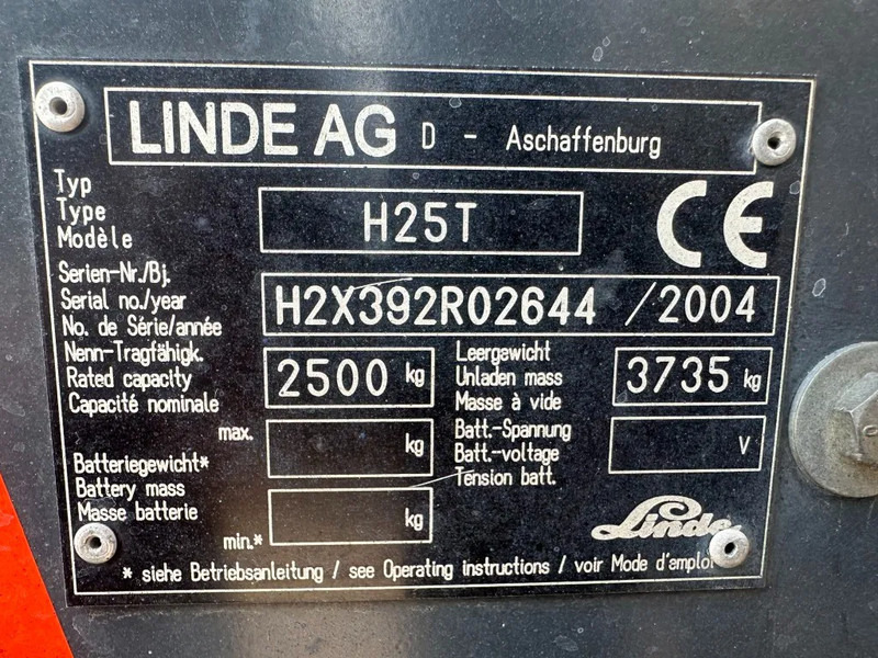 Linde H25T 2.5 ton Triplex Freelift Sideshift LPG Heftruck - Plinski viličar: slika 4 Linde H25T 2.5 ton Triplex Freelift Sideshift LPG Heftruck - Plinski viličar: slika 4