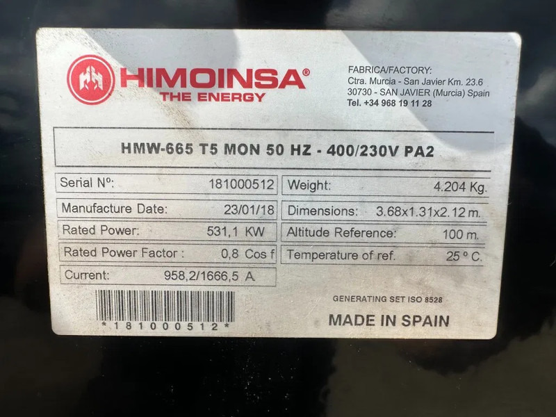 MTU 12V1600 G20F Himoinsa 700 kVA generatorset New ! Overstock ! - Generator: slika 3 MTU 12V1600 G20F Himoinsa 700 kVA generatorset New ! Overstock ! - Generator: slika 3