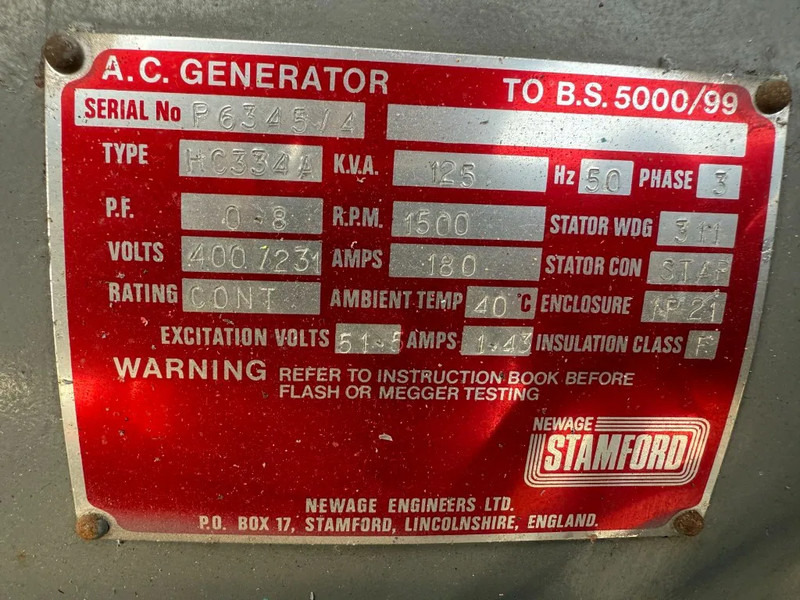 Generator Perkins Stamford 125 kVA noodstroom aggregaat generatorset as New ! 176 hours !: slika 11