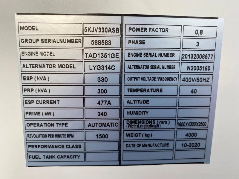 Volvo 330 kVA TAD 1351 GE Silent generatorset NEW ! - Generator: slika 4 Volvo 330 kVA TAD 1351 GE Silent generatorset NEW ! - Generator: slika 4