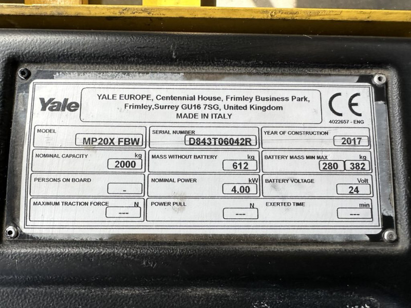 Yale MP 20 X FBW 2 ton Palletwagen Elektra Pallettruck Meerijder - Paletni viličar: slika 5 Yale MP 20 X FBW 2 ton Palletwagen Elektra Pallettruck Meerijder - Paletni viličar: slika 5