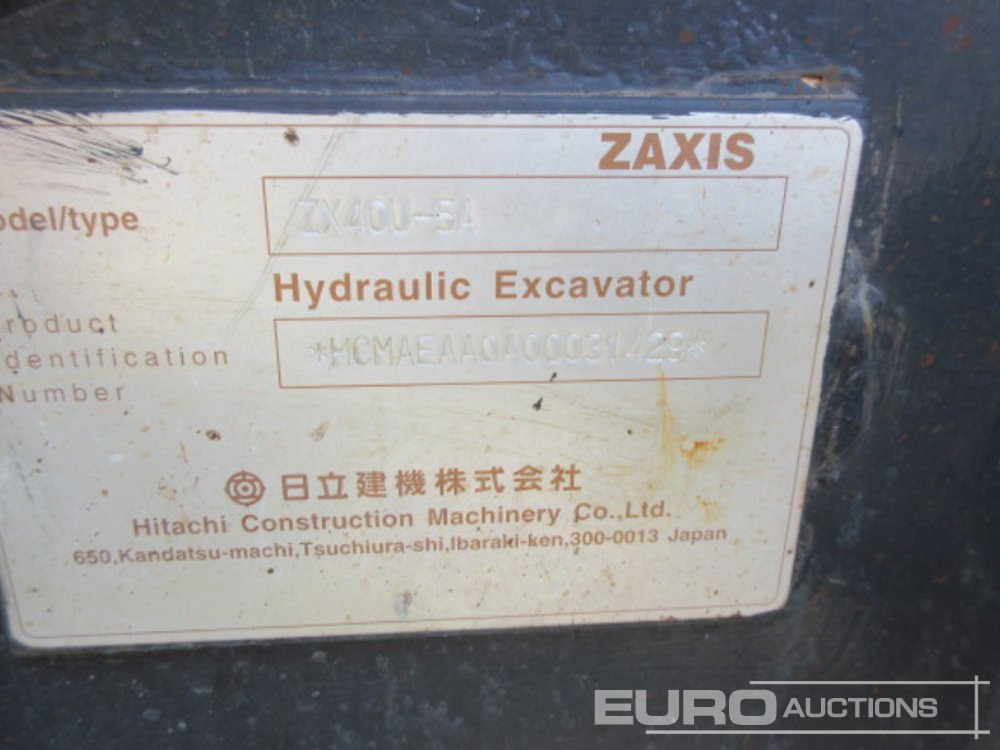 2014 Hitachi ZX40U-5A Rubber Tracks, Blade, Offset, Piped - Mini bager: slika 4 2014 Hitachi ZX40U-5A Rubber Tracks, Blade, Offset, Piped - Mini bager: slika 4