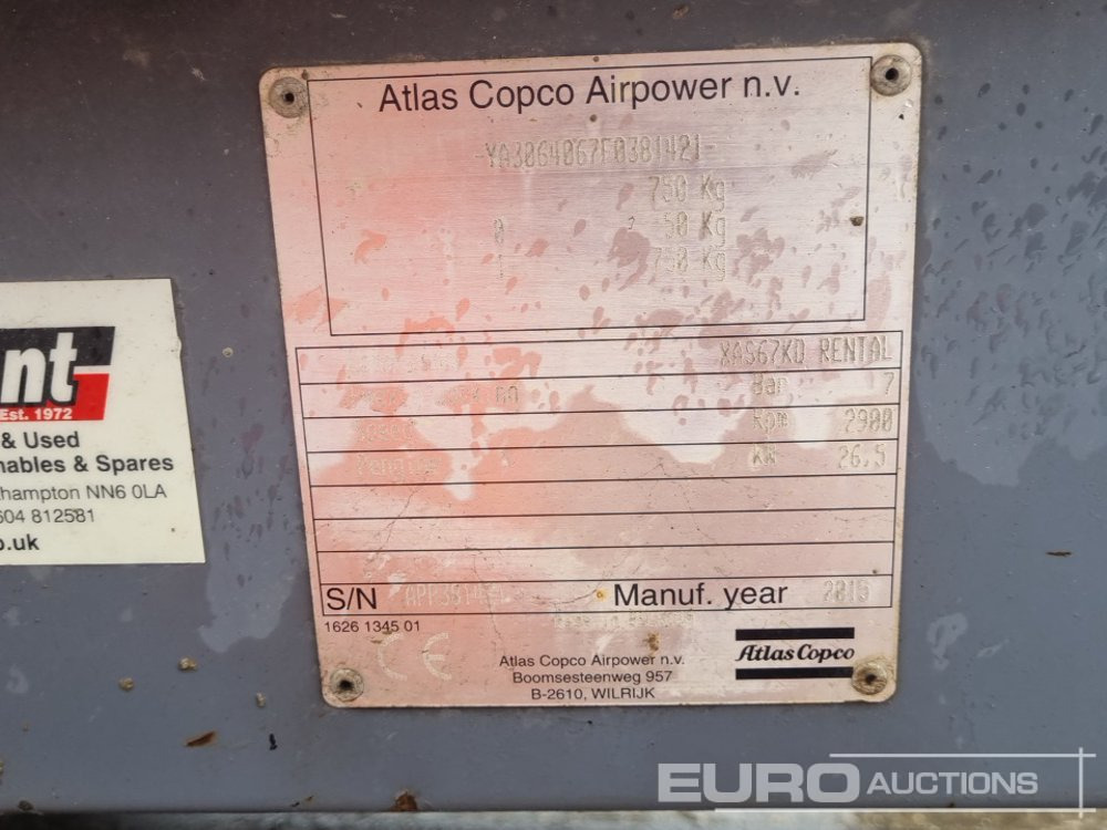 Zračni kompresor 2015 Atlas Copco XAS67KD 130CFM: slika 35